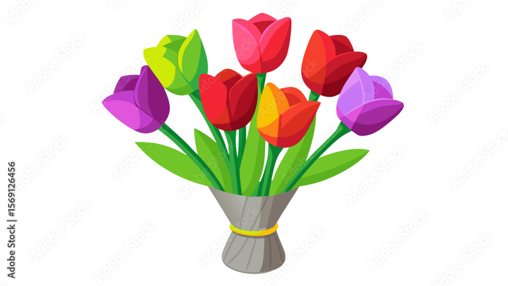 Obraz premium Vector art of a vibrant bouquet of tulips in various colors isolated on white background
