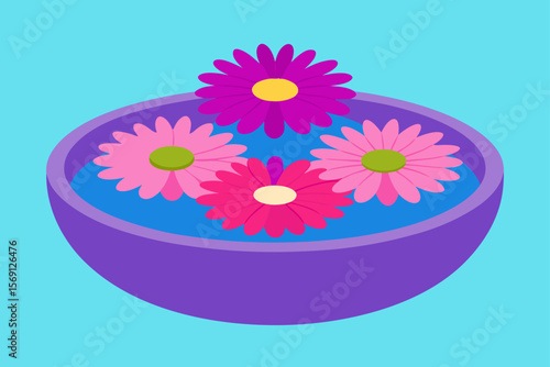 Pink And Purple Gerberas Floating In A Bowl Of Water