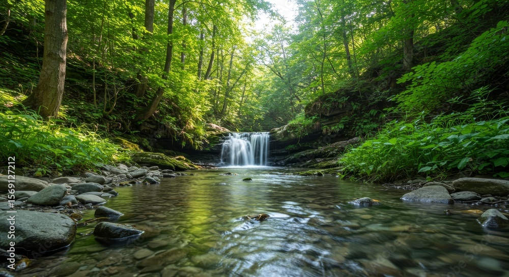 Obraz premium Serene Waterfall in Lush Forest