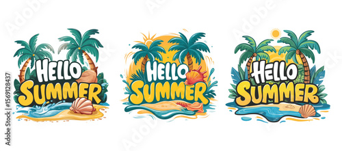 Tropical beach summer greetings palm trees ocean