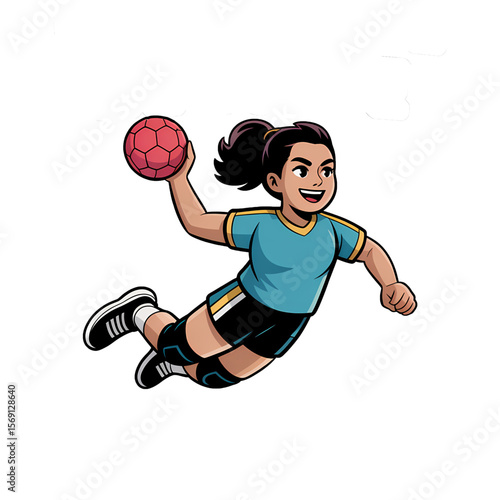 Young athlete makes an exciting handball throw during a dynamic match