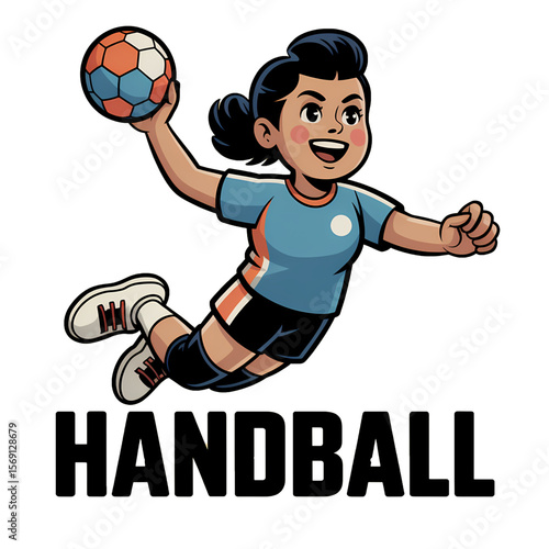 Young athlete makes an exciting handball throw during a dynamic match