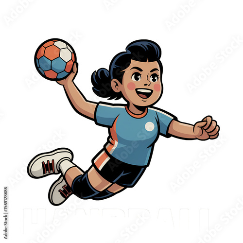 Young athlete makes an exciting handball throw during a dynamic match
