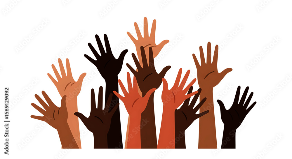 Obraz premium Diverse Hands Reaching Upward in Unity, Representing Community and Support