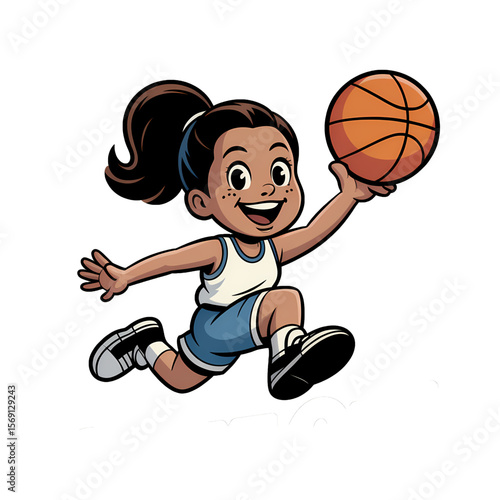 Energetic girl running and dribbling a basketball during a playful outdoor activity
