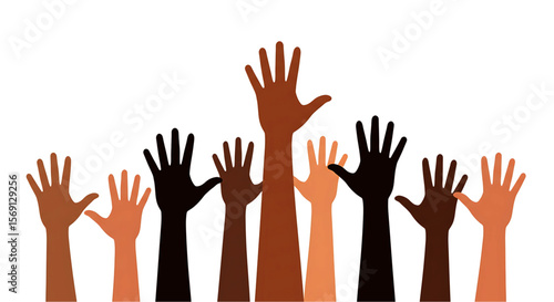 Diverse Hands Raised in Unity, Showing Participation and Inclusion