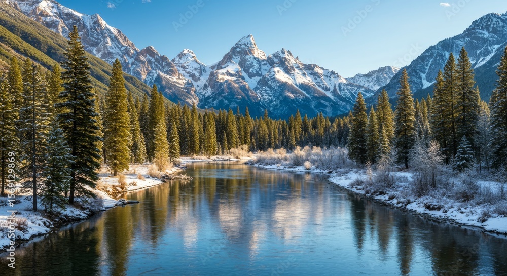 Majestic Winter Mountain River Landscape Majestic Winter Mountain River Landscape