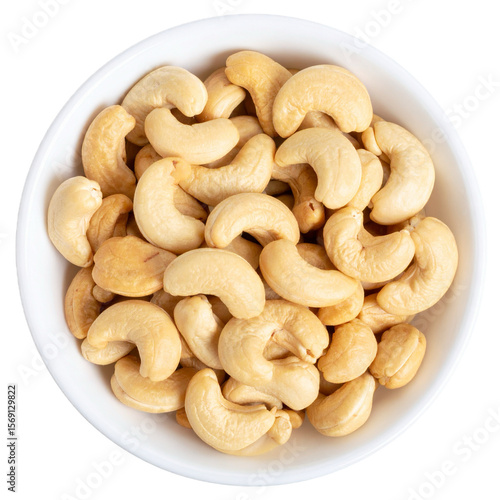 cashew nuts in a bowl top view isolated on white or transparent png