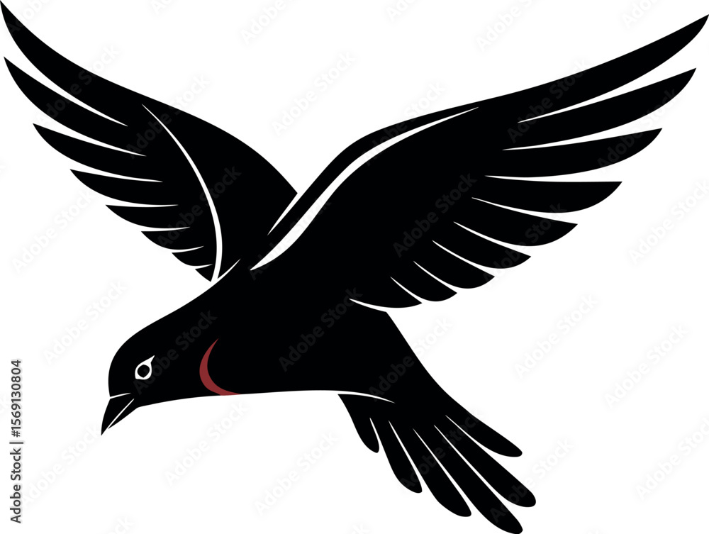 Obraz premium Black and Red Stylized Bird in Flight Vector Illustration Avian Silhouette Wings Spread Soaring Black Bird Design Element