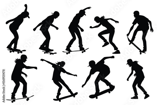 Skateboarders Performing Tricks Silhouettes