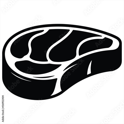 Stylized black and white silhouette of a raw beef steak