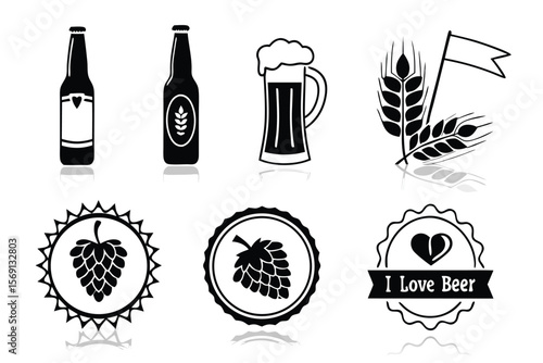 Black and White Beer Icons Set