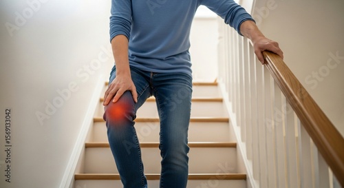 Knee Pain Challenges Daily Routine, Captured During Stair Climb With Visible Distress