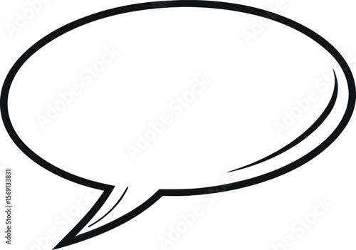 Black Outline Oval Speech Bubble Vector Graphic on White Background Empty Text Box Blank Communication Icon Simple Design