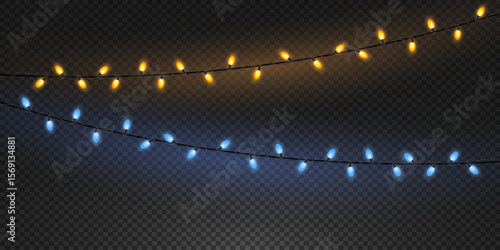 Set of bright lamps. LED neon garland. Glowing lights for Christmas holiday cards, banners, posters. Vector. EPS 10.