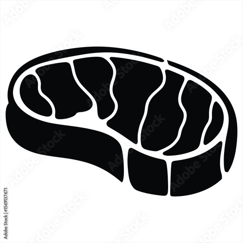 Stylized black and white silhouette of a raw steak cut