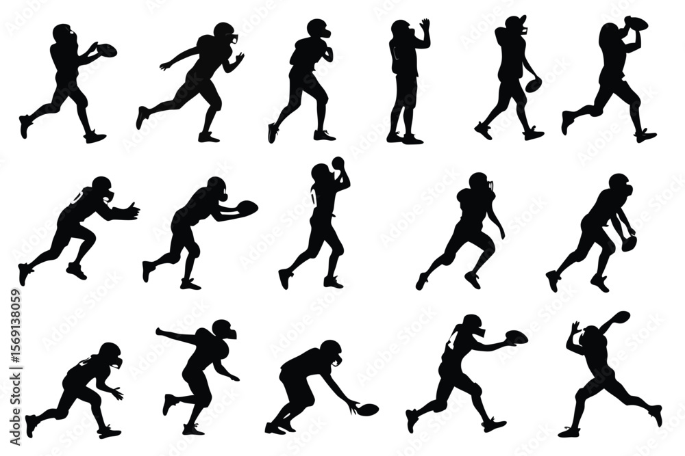 American Football Players in Action Silhouettes American Football Players in Action Silhouettes
