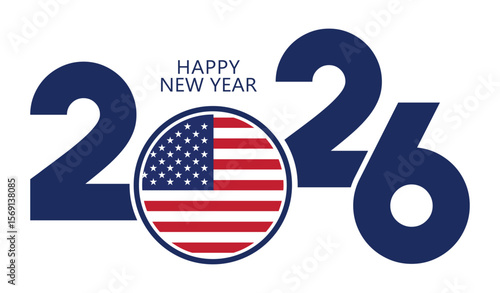 2026 with flag of American, New Year 2026 Logo with American Flag.	