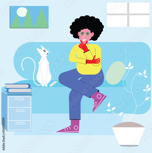 character watching movie with expression vector design clean and unique latest illustration