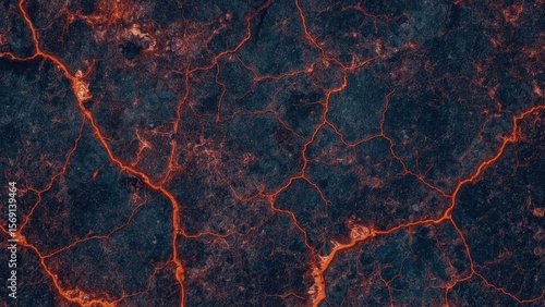Surface of volcanic lava cracks glowing red hot magma texture dark bac