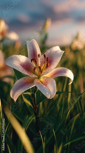 Stunning Lily Flower in Golden Hour Field