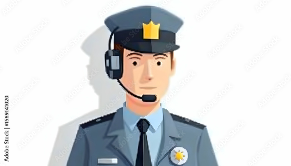 Police Officer Wearing Headset in a Uniform Illustration Police Officer Wearing Headset in a Uniform Illustration