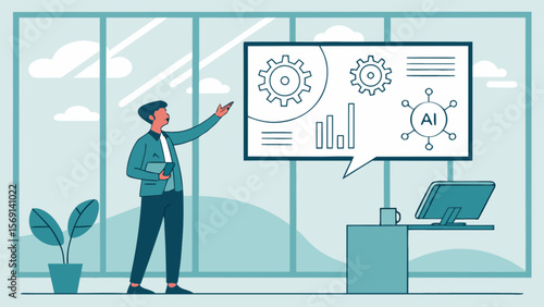 Ai presentation vector illustration showing machine learning and data analytics for business strategy success