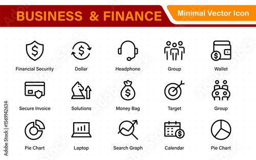 Finance and business line icons collection. Big UI icon set in a flat design. Thin outline icons pack.