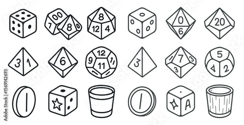 Set of dice with numbers 1 through 6 on them. The dice are arranged in a grid, with some overlapping and others not. Scene is one of order and organization, as the dice are neatly arranged in rows