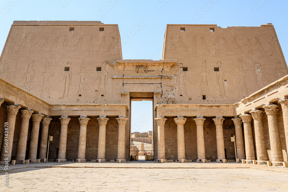 Fototapeta premium Temple of Edfu in Egypt – Ancient Egyptian Architecture with Hieroglyphs and Columns
