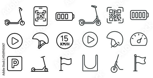 Collection of icons for various modes of transportation, including a scooter, a skateboard, and a bicycle