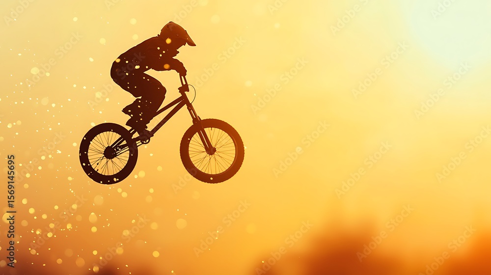 Naklejka premium BMX Rider Jump Silhouette at Sunset