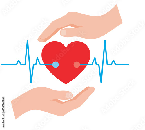 Heart Health Protecting Cardiovascular Wellness with Care and Support, Heartbeat Monitoring Illustration