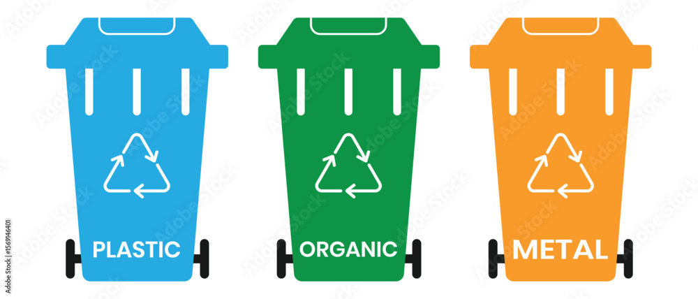 Fototapeta premium Dustbin, Colorful trash icon vector design. Garbage bins set and Waste sorting containers vector design. Vector illustration.