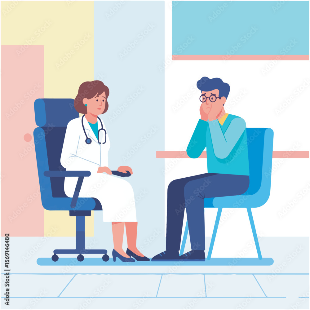 Obraz premium Doctor Consults Patient with Concern During an Appointment, A Medical Professional and Patient in Consultation