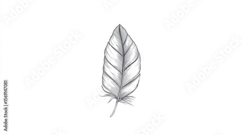 Detailed Sketch of a Single Feather with Delicate Lines and Texture