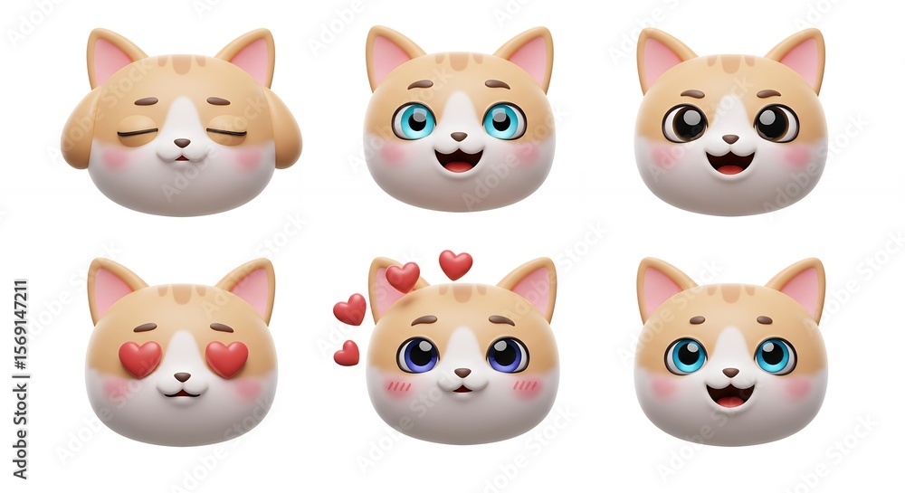 Fototapeta premium Cartoon cat faces expressions digital illustration