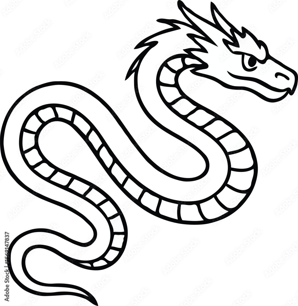 Fototapeta premium Serpentine Dragon A Line Art Illustration of a Mythical Creature