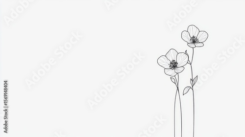 Elegant Line Art of Two Flowers on Minimalist Background