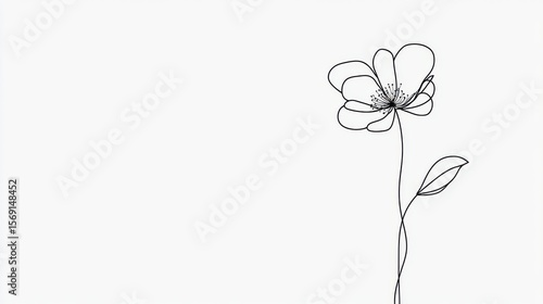 Elegant Minimalist Black Line Drawing of a Flower on White Background