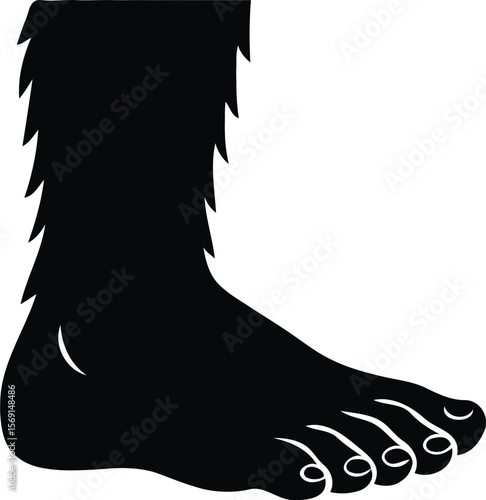 Silhouette of a Bigfoot Foot Hairy, Large, Mythical Creature Foot Illustration