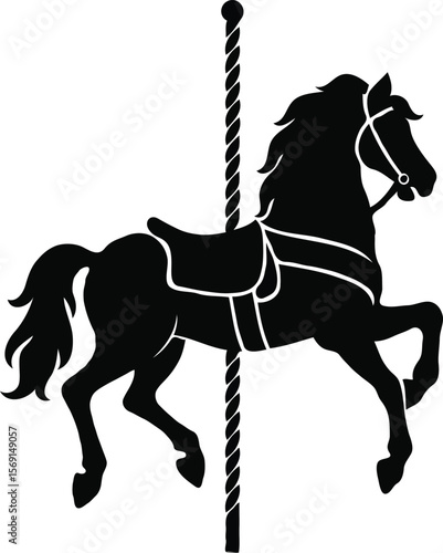 Classic Carousel Horse Silhouette Vintage Fairground Ride Illustration