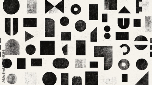 Abstract Geometric Shapes in Black and White on a Textured Background