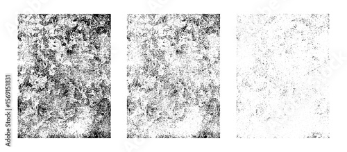 Chaotic Grunge Texture Background Set for Distressed Overlay Effect, Cracked Surface, Dirty Dust Grain Pattern, Rough Abstract Noise, Static Damage, Smear Scratch Design Vector Illustration