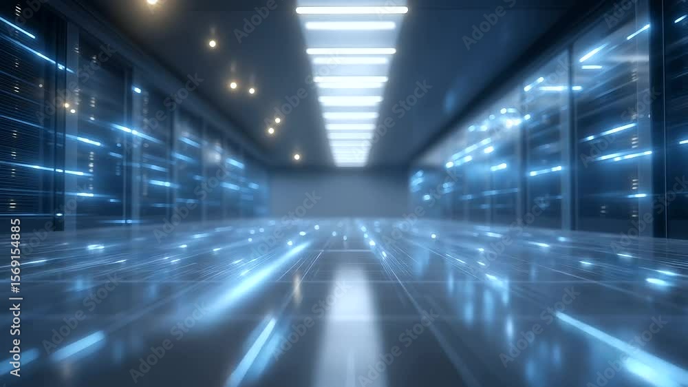 AI Data Center with Blue LED Lighting AI Data Center with Blue LED Lighting