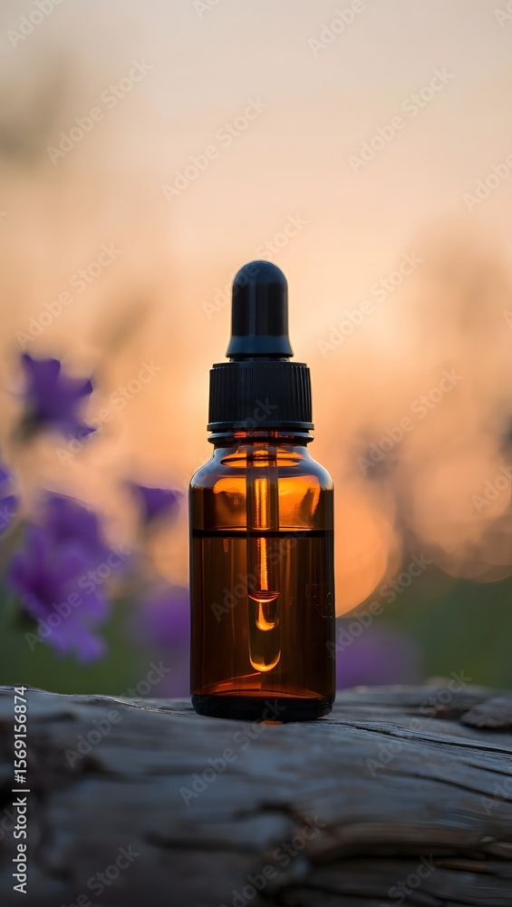 Naklejka premium Essential oil bottle aromatherapy dropper bottle natural remedy wellness skincare product