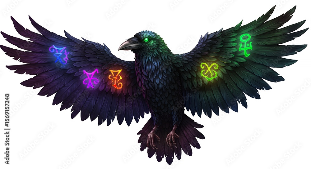 Fototapeta premium Colorful raven taking flight