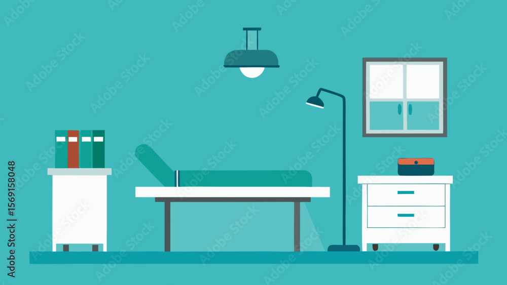 Fototapeta premium Vector illustration of a room interior with office furniture including a desk, chair, and computer, ideal for home or business design