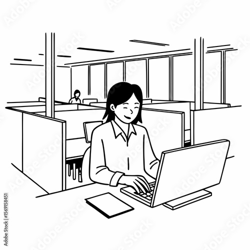 Asian woman working laptop at office