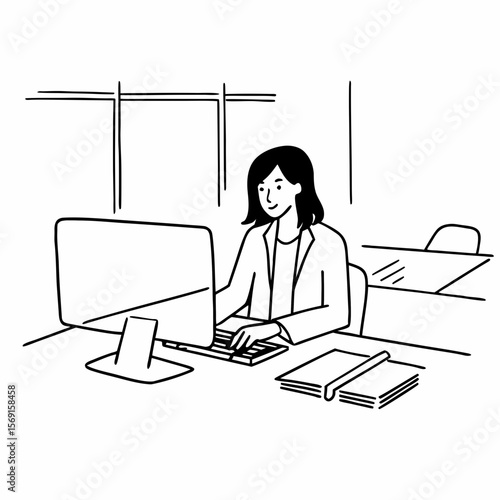 Asian woman working laptop at office
